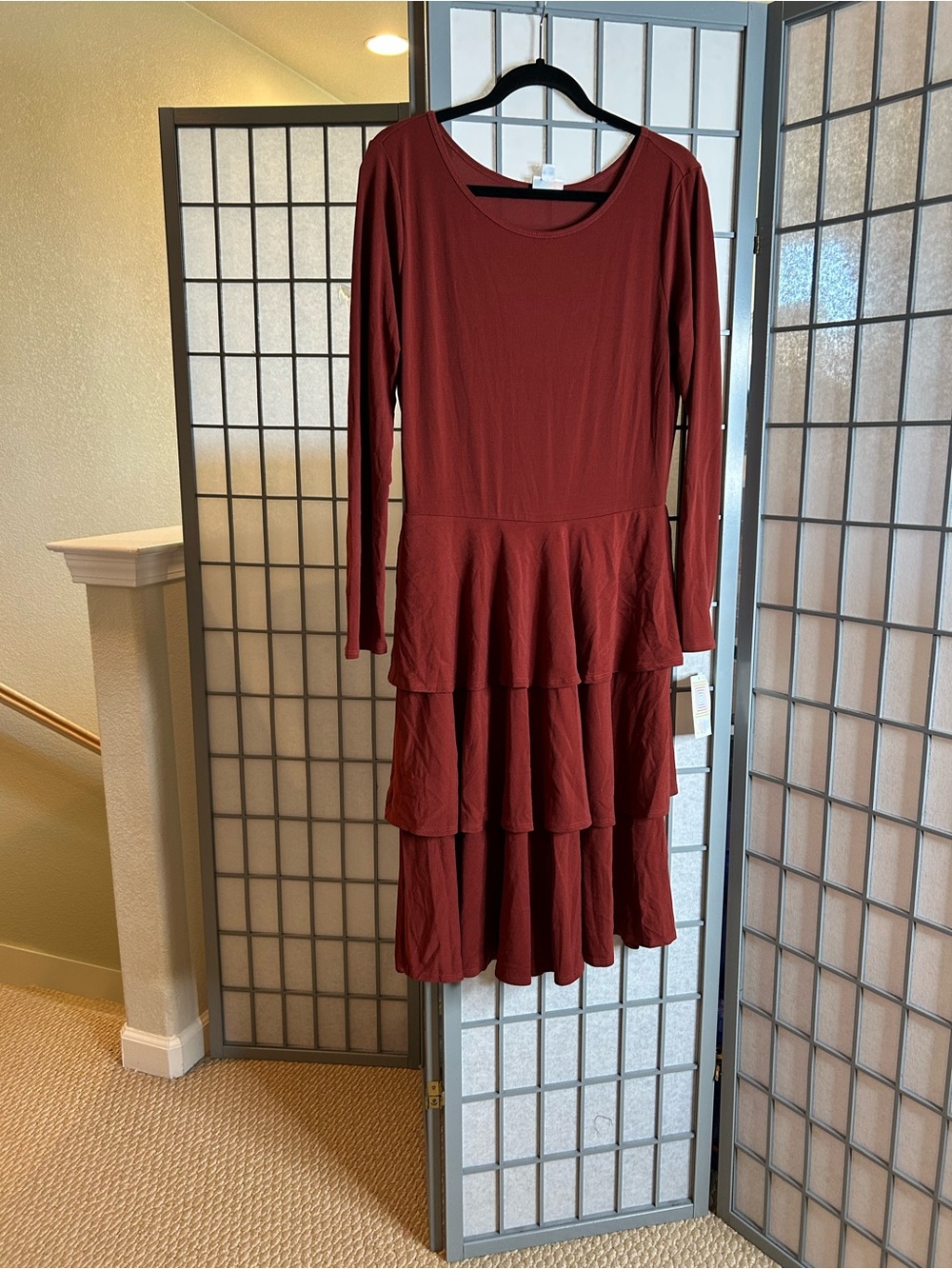 NWT LuLaRoe Georgia Tiered Long Sleeve Dress - Rust Red